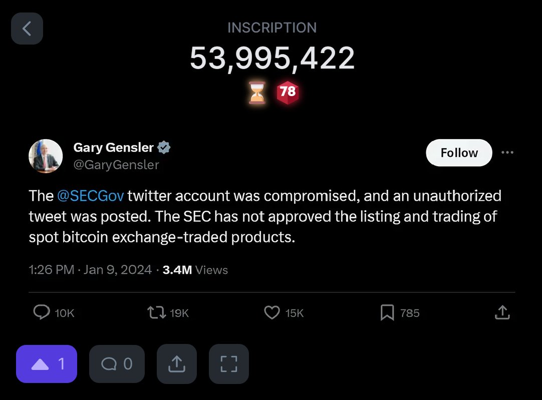 Gary Gensler’s Fake Bitcoin ETF Approval Tweet Logged as Ordinals on Bitcoin Network